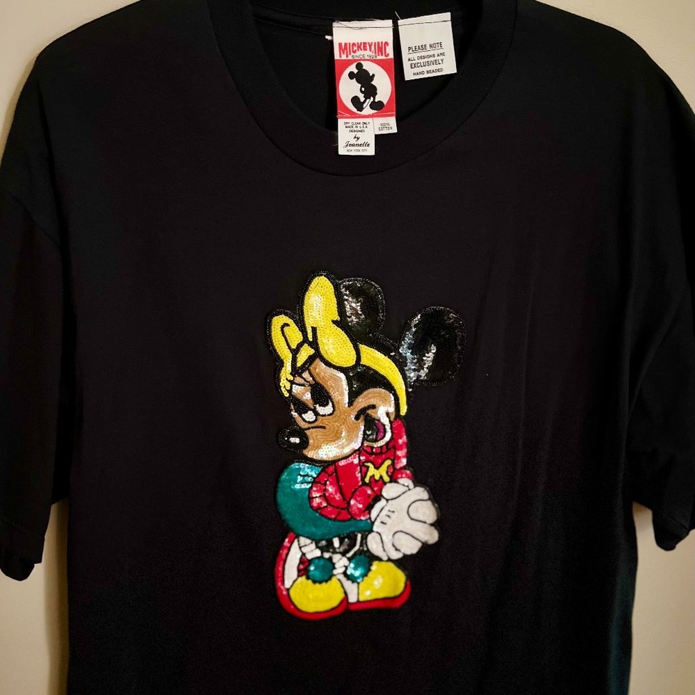 Rare Vintage Minnie Mouse Black Hand-Sequined Tee